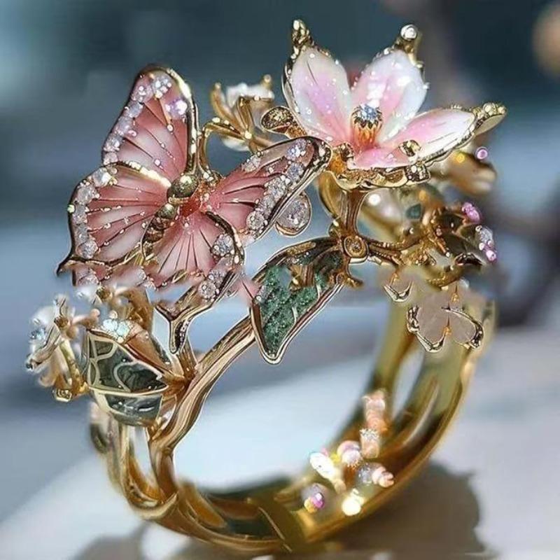 New Colorful Oil Drop Ring Butterfly Finger New Fashion Open Ring Boutique Flower Decorative Ring