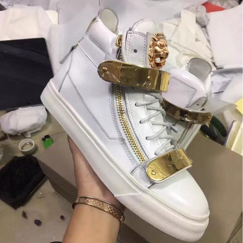 Fashion Real Leather White Color Shoes Luxury High Quality Mens Casual For Top Metal Buckle Sneakers Board Spring Autumn Male