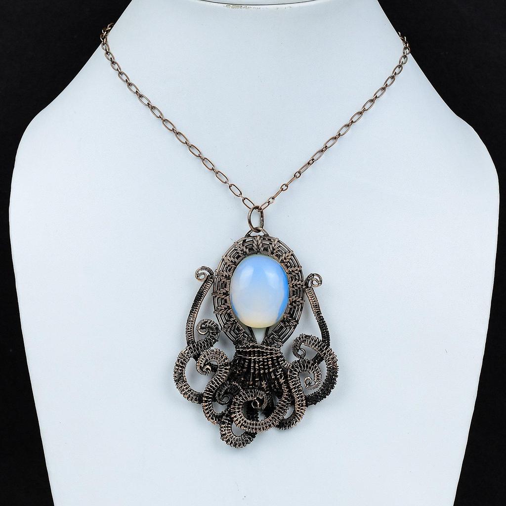 Milky Opal Pendant Copper Wire Wrapped Pendant Handmade Copper Jewelry Amazing Octopus Pendant Genuine Gemstone Jewelry Women's Special Gift