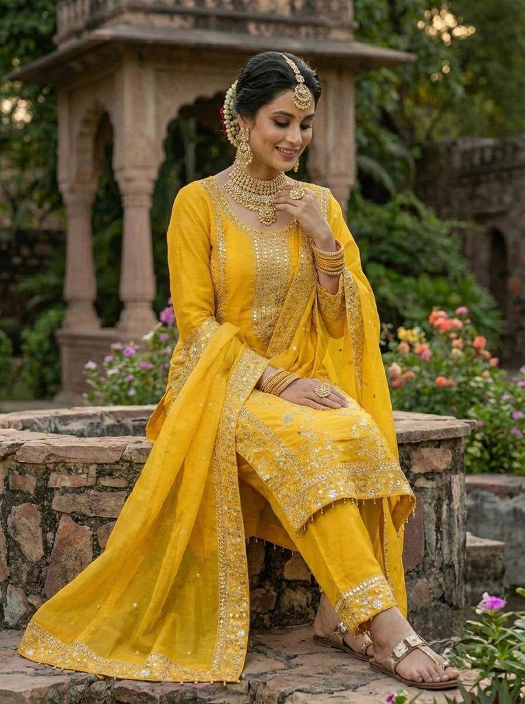 Beautiful Embroidered Gmy Silk Salwar Suit Palazzo Set Indian Women Bollywood Salwar Kameez