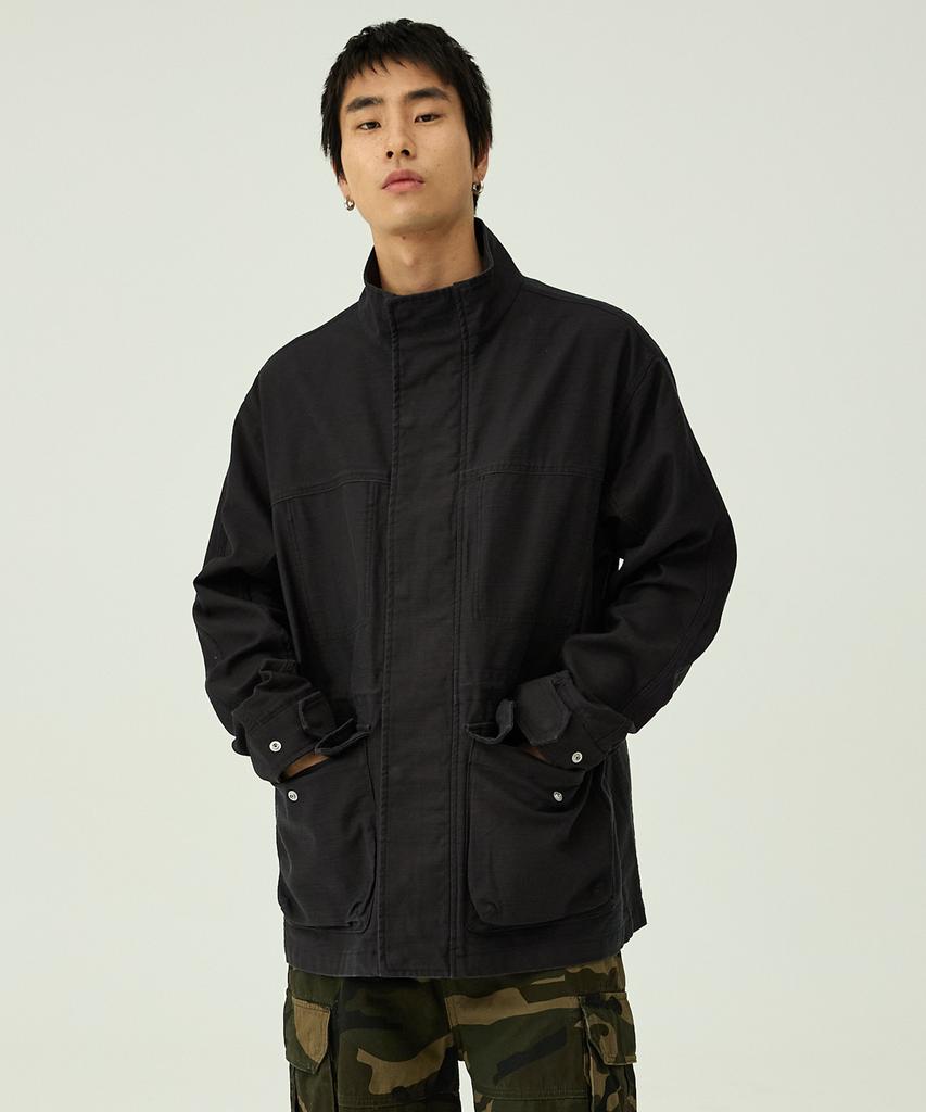 Magoodgan Safari 5311 Satin Cotton Oversized Black Field Jacket