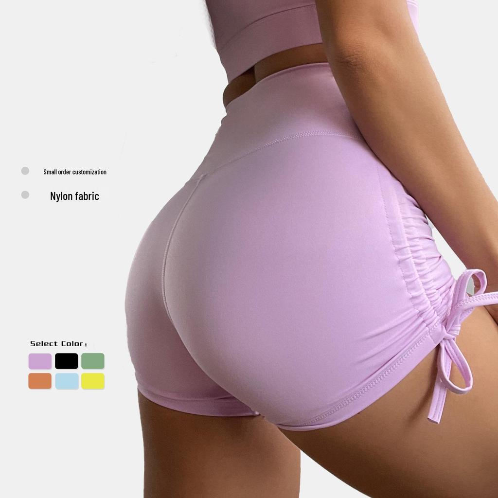 Women's High Waist Yoga Shorts with Drawstring - European & American Style, Nude Feel Fitness Clothing