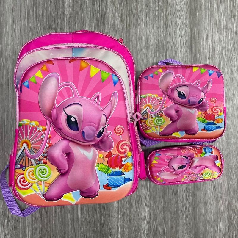 Disney Minnie und Disney Prinzessin Kinder Schultasche Rucksack Umhängetasche Handtasche Dreiteiliges Set 3D Nylon Cartoon Rucksack Schüler