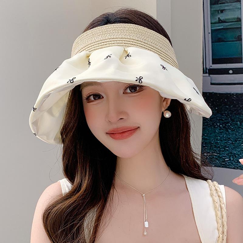 New Shell Empty Top Hat Women's Summer Eaves Printed Sunscreen Sun Hat Can Tie Ponytail To Prevent Ultraviolet Rays