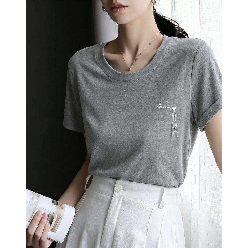 Demana Fresh Cloud Cotton Embroidered Crew Neck Short Sleeve T-Shirt