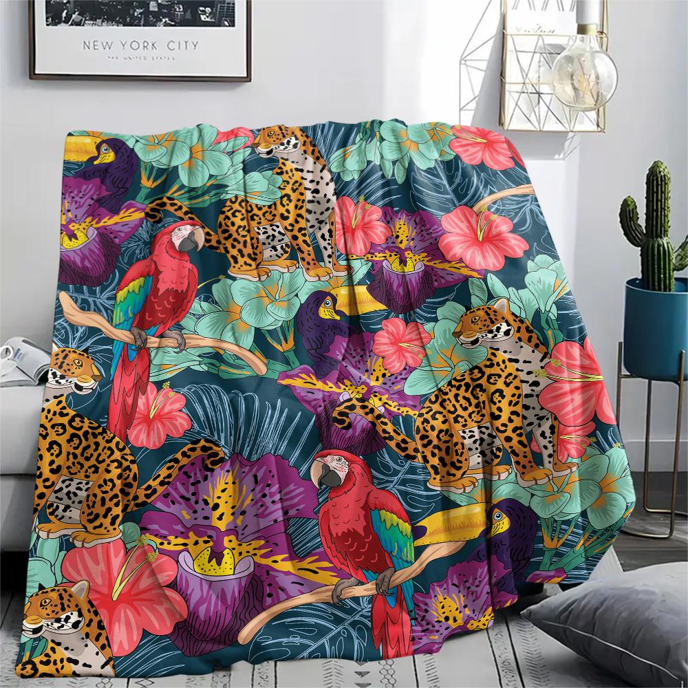 1Pc Jungle Leopard Print Flannel Blanket, High Quality Comfortable for All Seasons, Home Decor, Warmth and Comfort, Perfect for Christmas Gifts