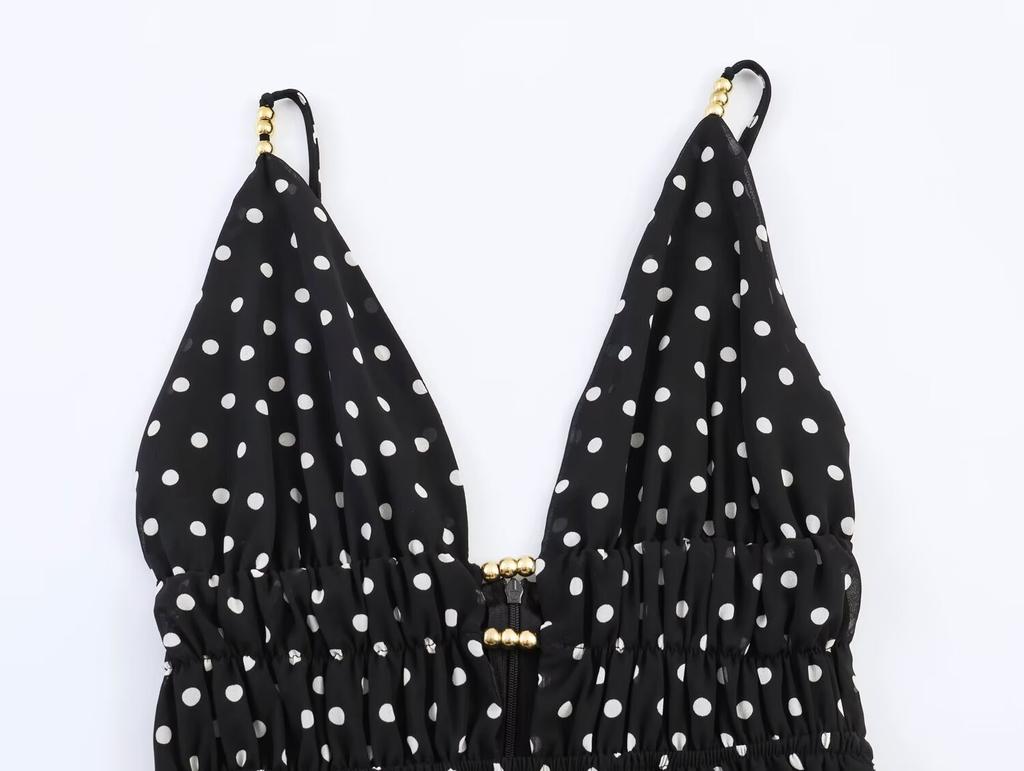 Summer European and American women's clothing vacation style polka dot suspender dress