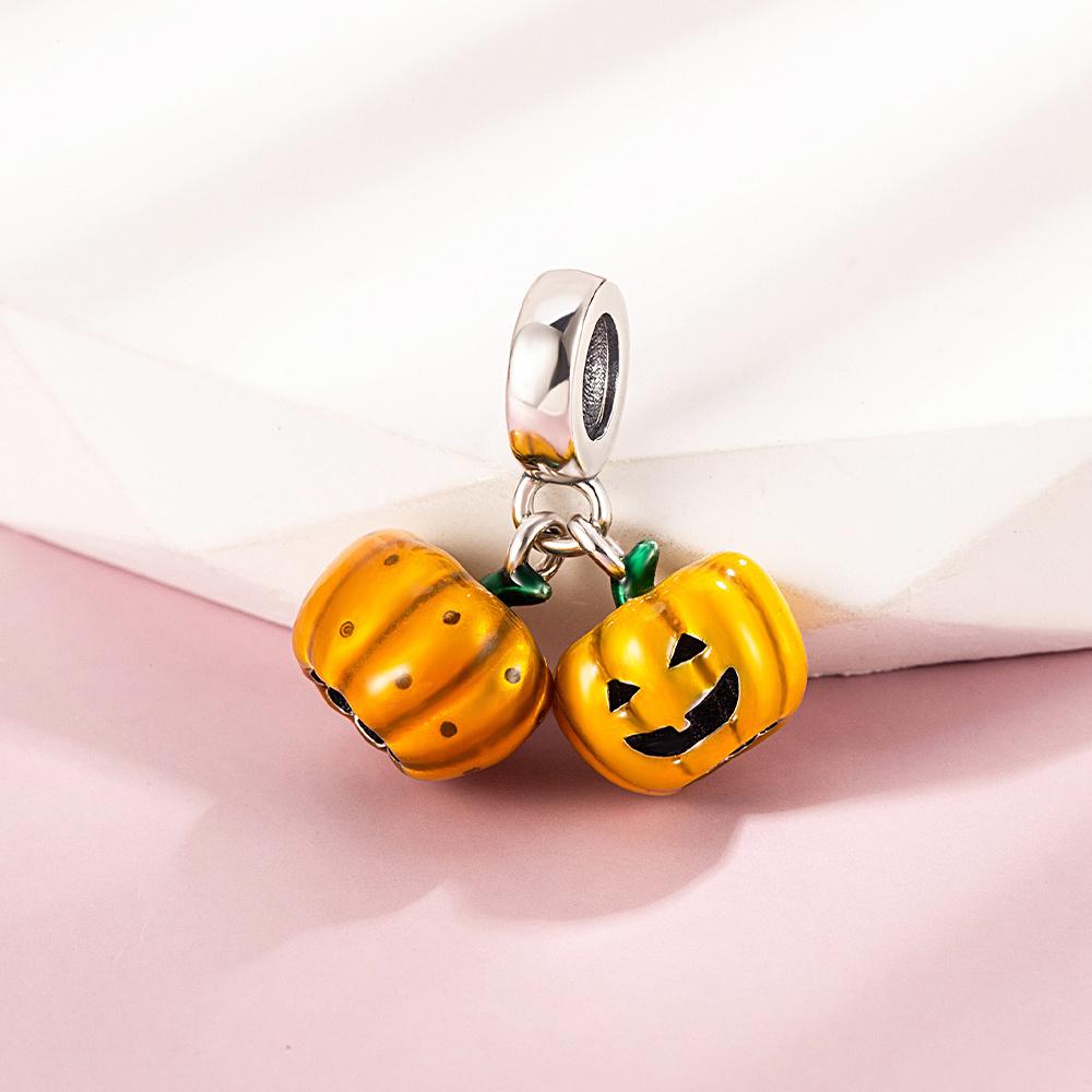 Halloween Copper Cute Double Pumpkin Pendant Noctilucent Charm Beads Fit Bracelet Pendant Women Diy Fine Jewelry Party Gifts
