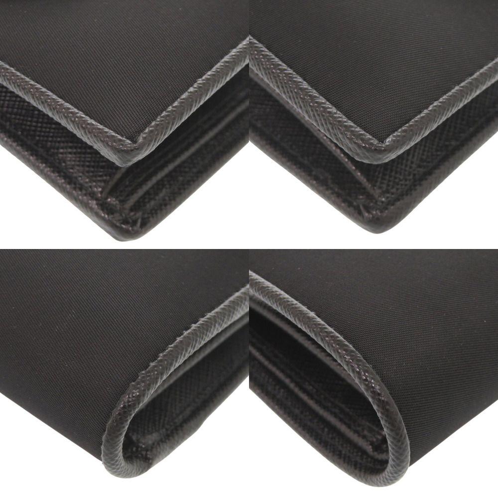 Used Like New Prada Triangle Logo Nylon Saffiano Leather Black Bi-fold Wallet Black 1741 PRADA