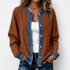 Camicia da donna a blocchi di colore in denim a maniche lunghe con bottoni per autunno inverno