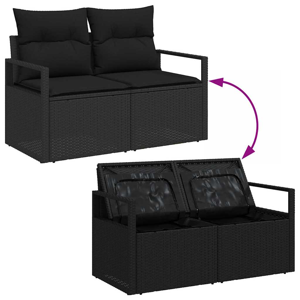 Garden Sofa Set with Storage 6 pcs Black Poly Rattan