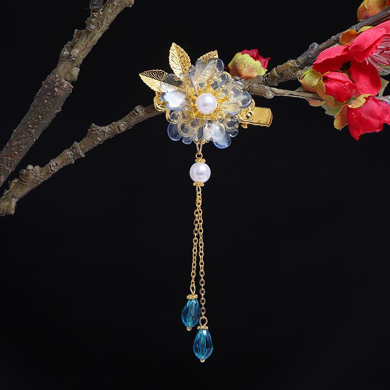 Handgefertigte glasierte Blumenspange Feen-Schritt Fransen Haaraccessoires Hanfu vielseitige Kante Clip mit Accessoires