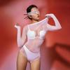 Seamless Shiny Silky High-Cut Bodysuit & Sexy Stockings Set - Large Size