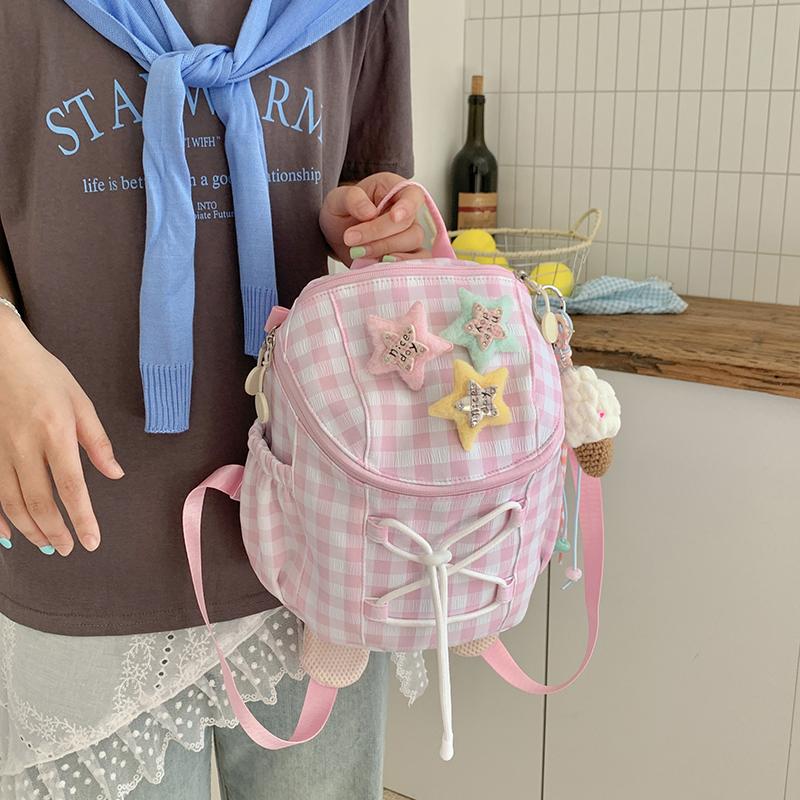 Women's Plaid Mini Backpack Junior High School Student Schoolbag Lightweight Backpack