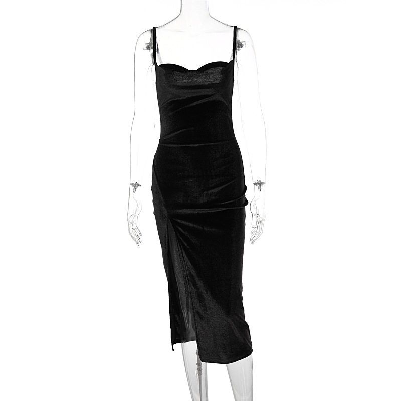 European and American Style Women s Clothing 2024 New Spring Fashion Sexy Slim Fit Slit Suspender Dress for Women Amazon Black S