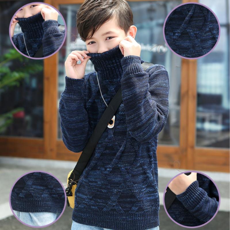 Winter Boy Kids Thick Knitted Bottoming Shirts Solid High Collar Pullover Sweater Baby Boys Sport Clothes