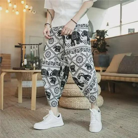 Men's Plus Size Ethnic Style Summer Beach Shorts - Thai Elephant Design