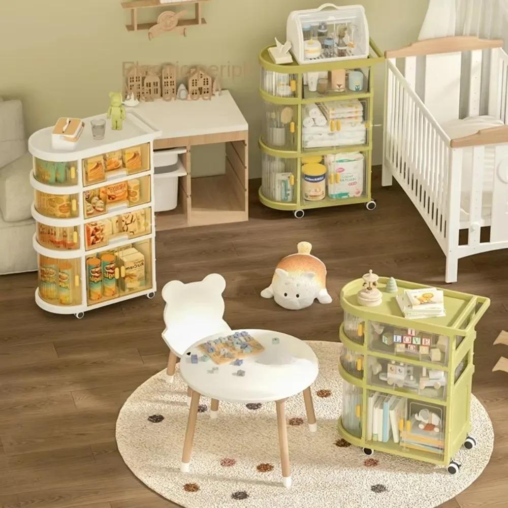 Children Storage Cart PP Material Floor Standing Bedroom Home Trolley Multi-storey Portability Foldable Products Storage Shelves