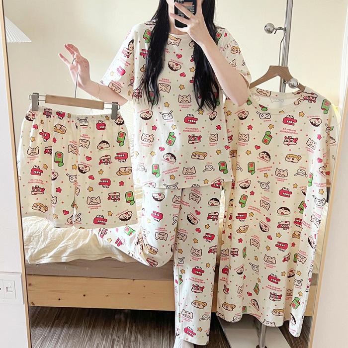 Women's Summer Cotton-Feel Short-Sleeve Nightdress & Pajama Set