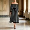 QICED Women's Fashion Spring Autumn Solid Color Print Long Sleeve Casual Dresses