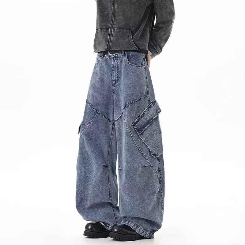 Jeans Tooling Is Old and Multi-pocket Design Loose Wide-leg Pants Niche American Washing Heavy Industry Feeling Retro