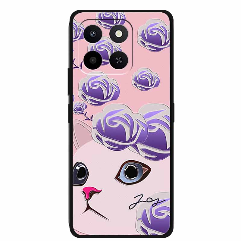 3D Case For Honor X7d 5G Case X 7 d Coque 6.77" Emboss Flowers Black Silicone Soft Back Cover For Honor X7d 4G Cases Shell Funda