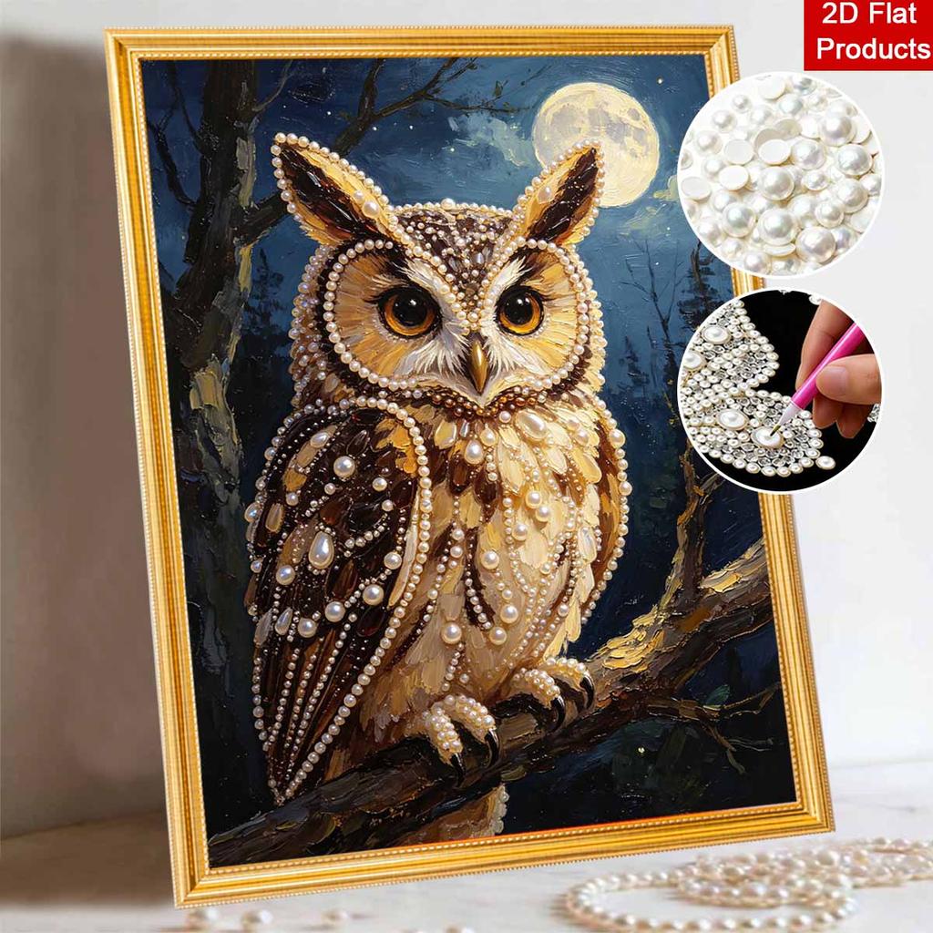 DIY Framed Pearl Bead Art Kit Moonlit Owl Sparkling Canvas Painting for Modern Room Wall Decor and Unique Artistic Home Gift