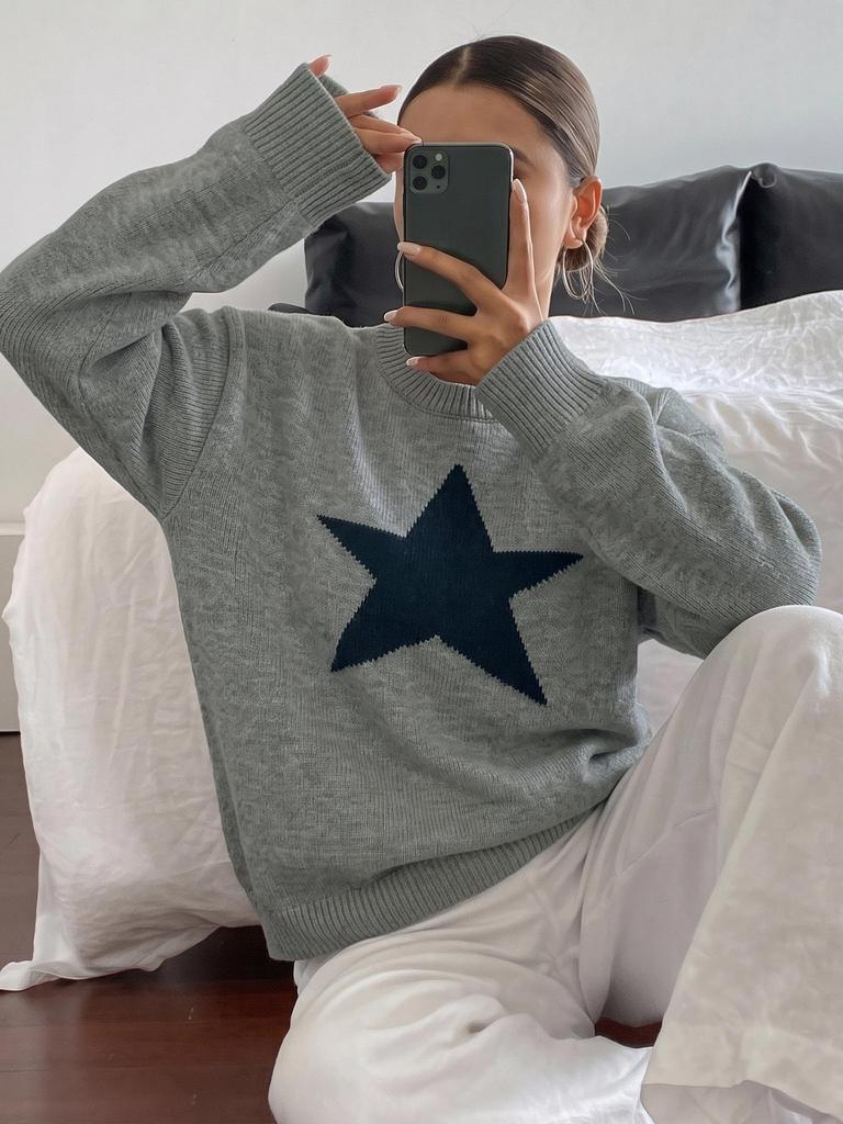 Autumn Winter Five-Pointed Star Lazy Fit Pullover Sweater