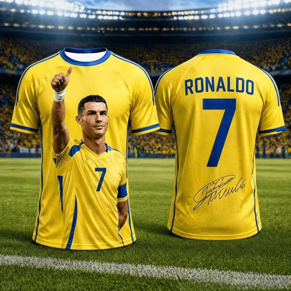 Special Edition Ronaldo Summer 3D Printed Children's Football Jersey T-shirt, Quick-drying and Breathable, Suitable for Everyday Wear.