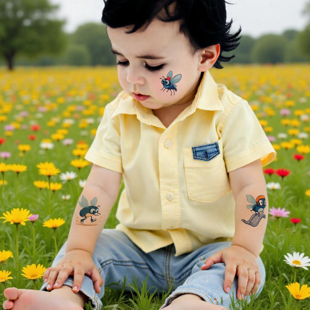 54pcs Temporary Tattoo Blue Cartoon Flies Temporary Tattoo Stickers Cute Illustrated Bees Cartoon For Cheeks
