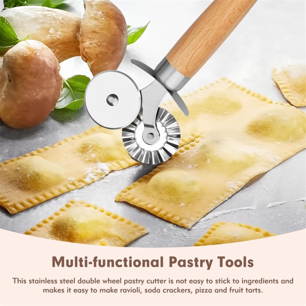 Pasta Cutter Wheel - Fluted Pastry Cutter Double Wheel Ravioli Cutter