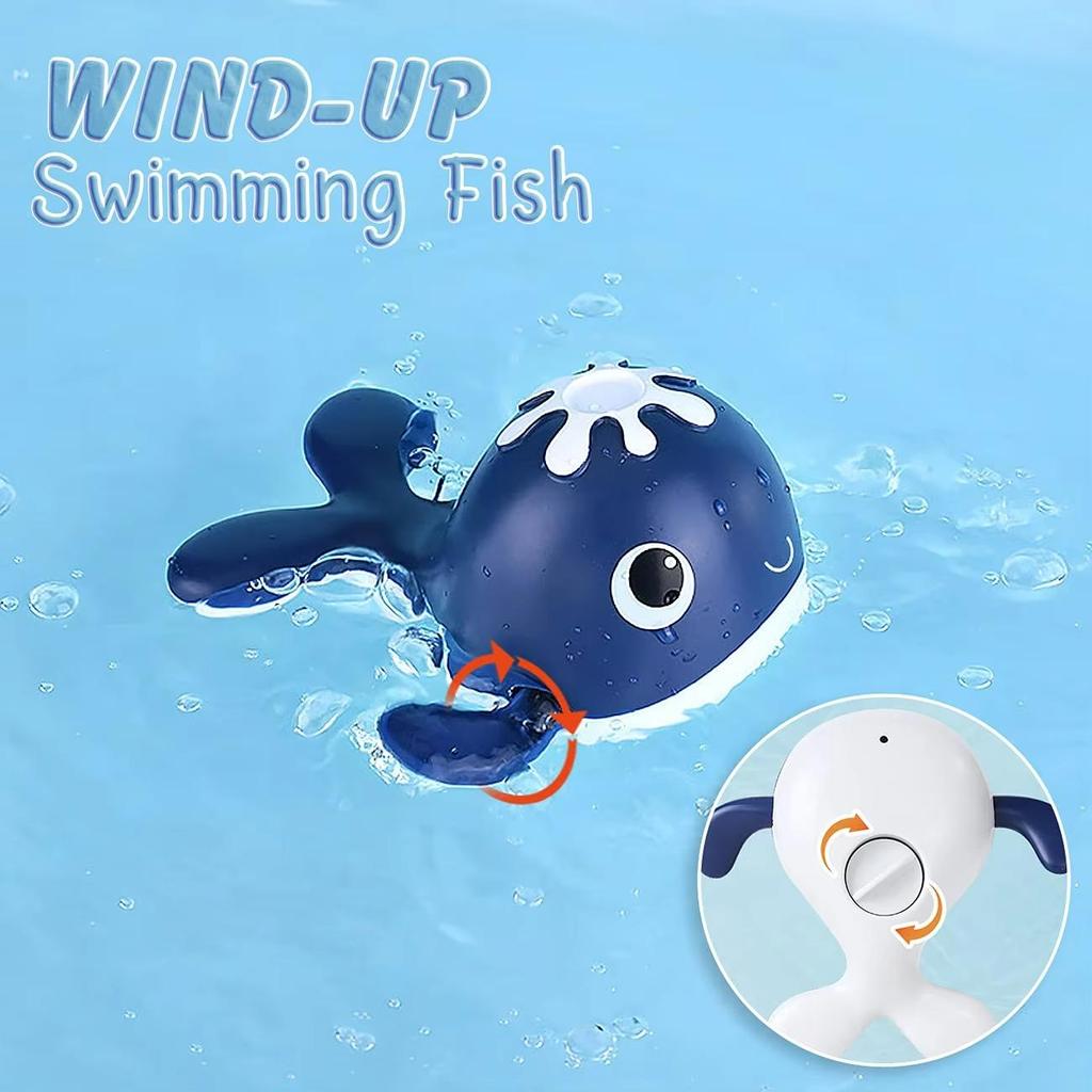 Magnet Fishing Toys Wind-up Swimming Whales Fishing Game Toy Water Tub Toys Set with Fishing Pole Net for Kids
