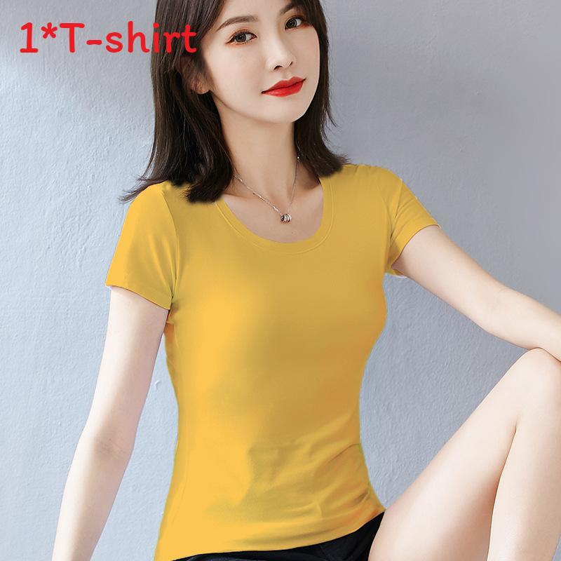 Camiseta para Mujer Casual de Manga Corta de Algodón con Empalme para Primavera
