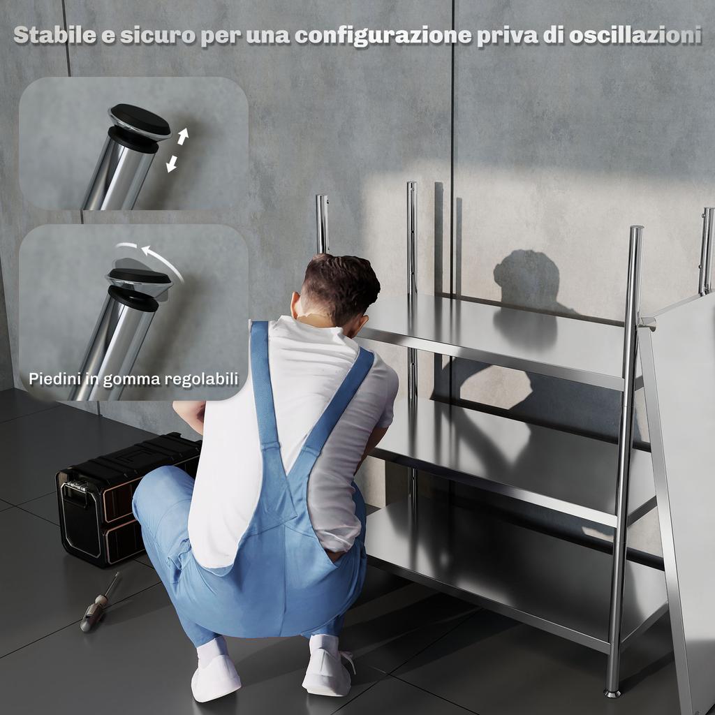 4-Tier Kitchen Shelf Adjustable to 10 Different Heights, Stainless Steel, 91x40x108 cm, Silver