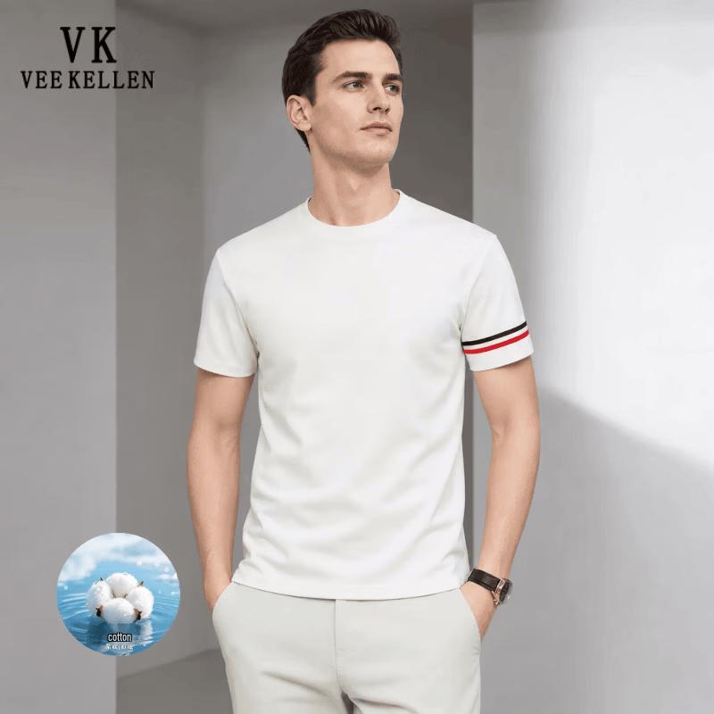 VEE KELLEN Men's Round Neck Short Sleeve Cotton T-Shirt