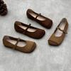 Johnature Echtes Leder quadratische Zehen Schnalle Riemen Frauen flache Schuhe handgefertigte einfarbig weiche Sohle Schuhe