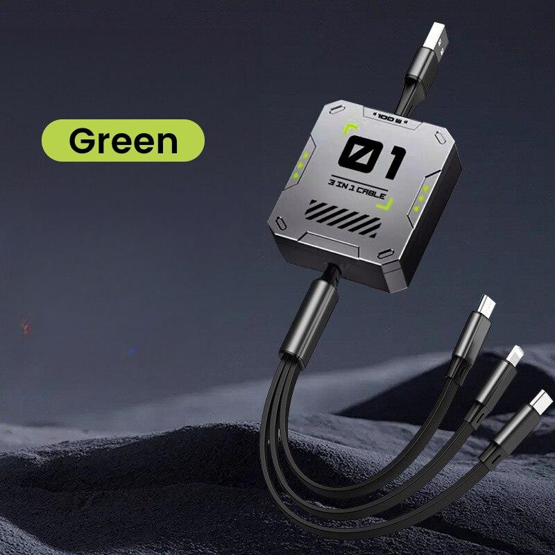 High-quality Durable 6A Super Fast Charging Cool Mech Retractable Data Cable 3-in-1 Portable Charging Cable Gift for Boys