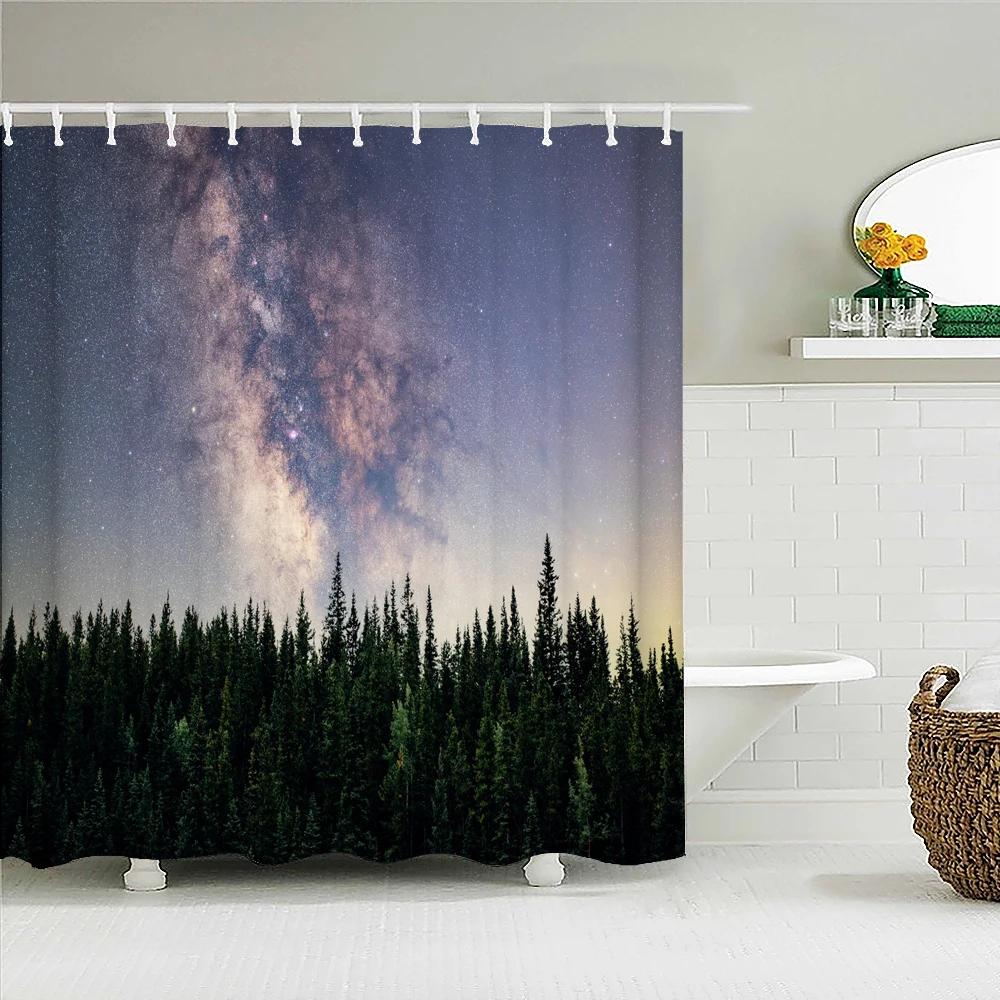 Bathroom Shower Curtain 3D Nature Forest Landscape Print Polyester Waterproof Curtain Home Decoration Curtain with Hook 180x200