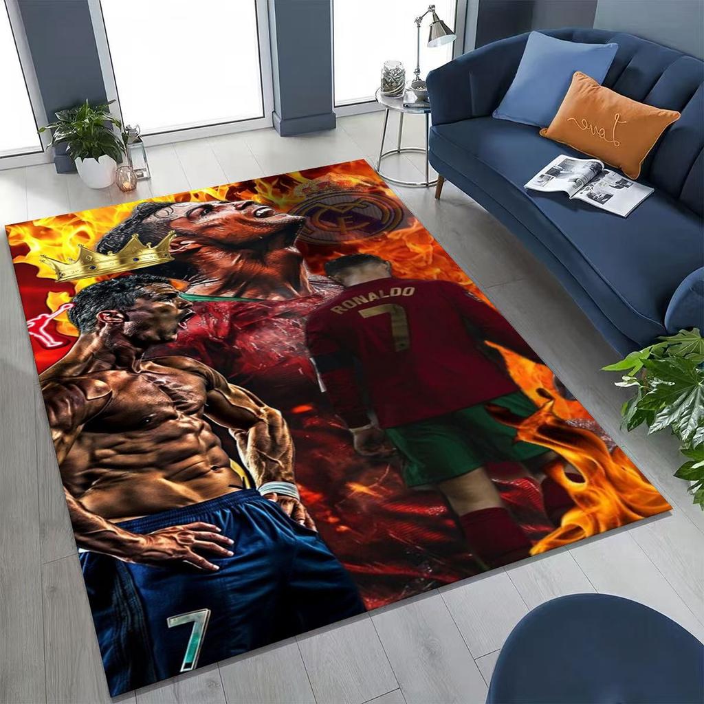 3D Goat Football Star R-Ronaldo Cartoon Art Carpet Rug for Bedroom Living Room Sofa Home Doormat Decor,Large Non-slip Floor Mat