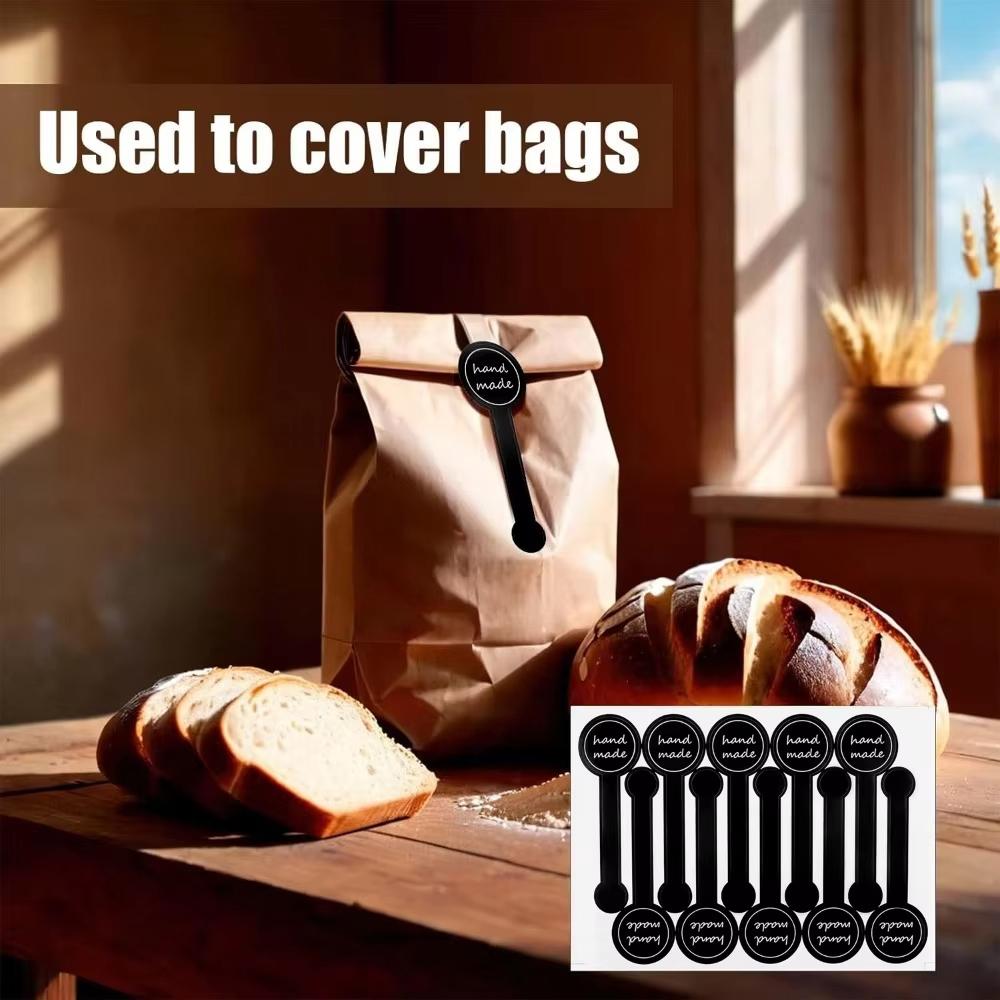 5/10/20/50/100 Sheets Thank You Handmade Seal Stickers Black Striped Long Labels Stickers for Packaging Gift Lollipop Bread