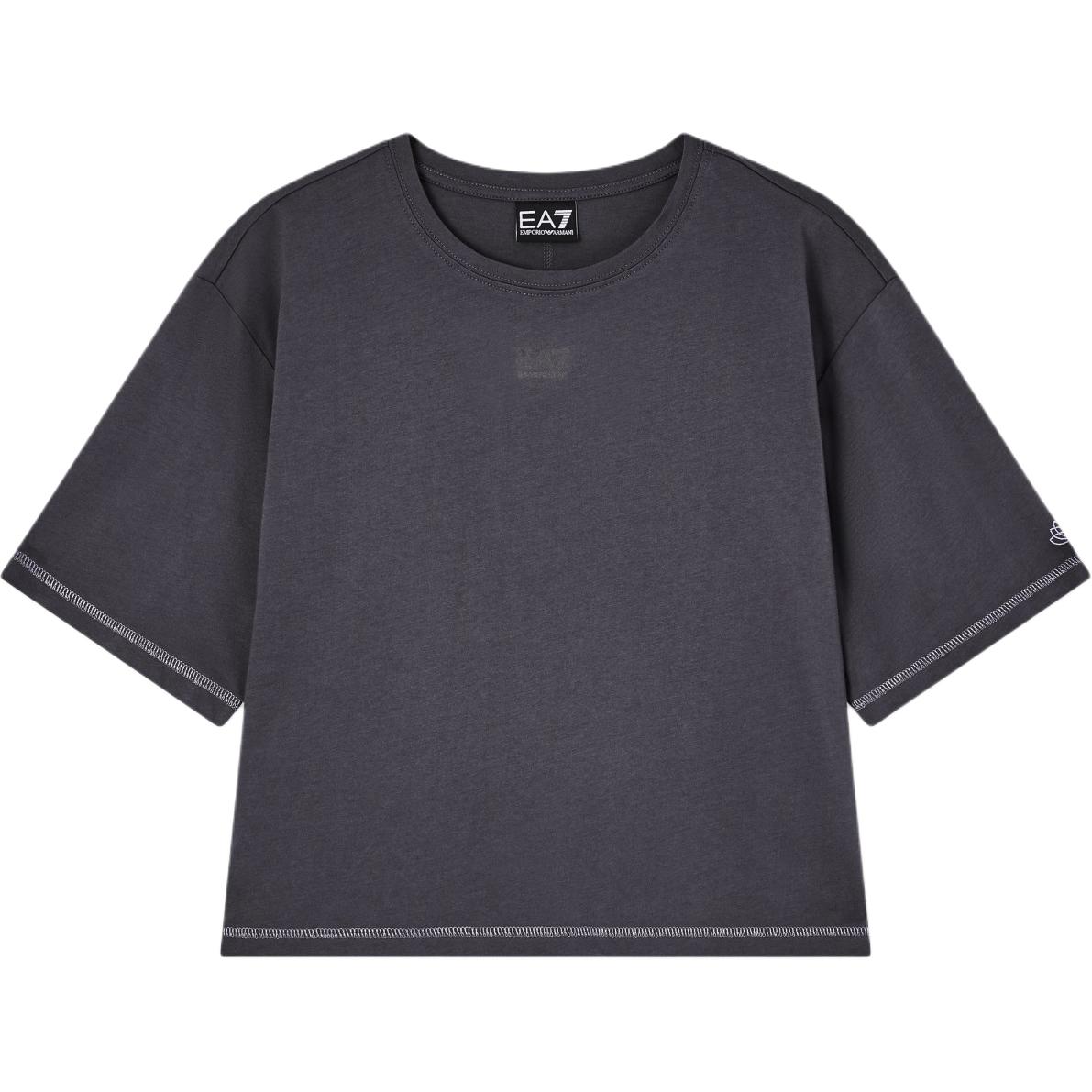 

Emporio Armani EA7 Хлопковая футболка с круглым вырезом, простая, свободная, с коротким рукавом, спущенной линией плеча, женские топы 7W000926-AF21060-U8111 S