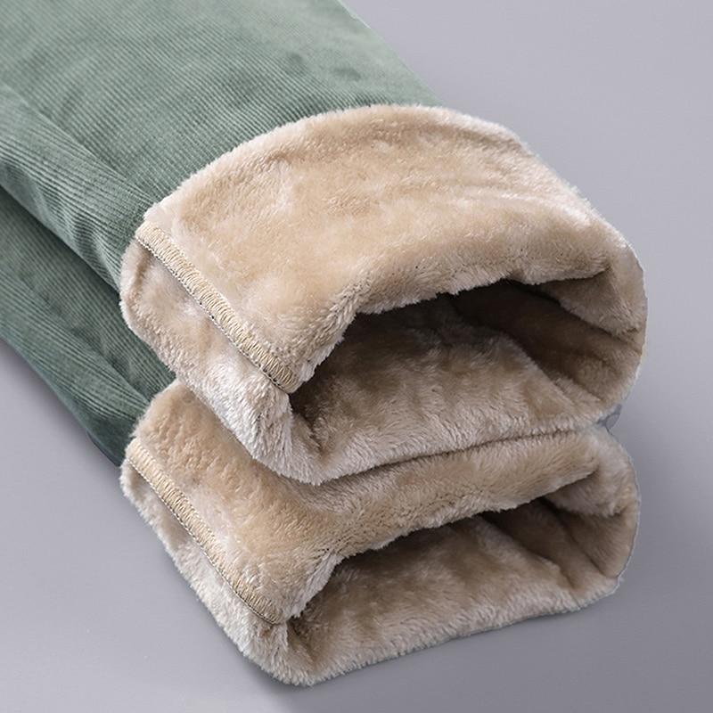 Winter Fleece Warm Corduroy Pants Men Stretch Thick Elastic Waist Fluff Pant Classic Trousers