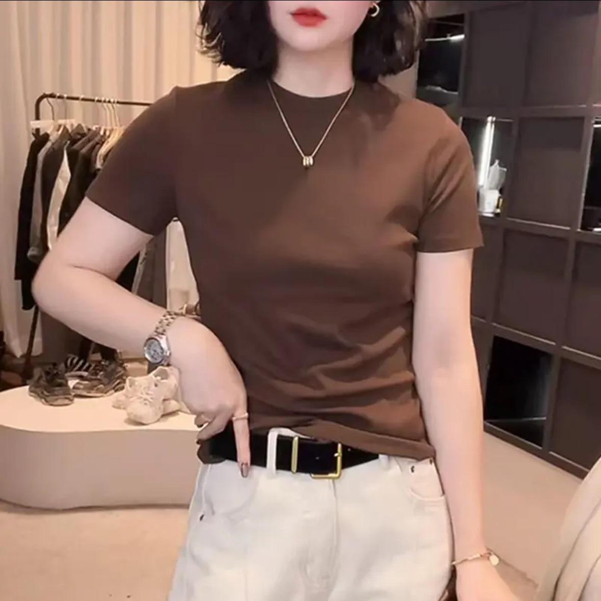 

2026 Spring/Summer Korean Style Slim Fit Women s Base Layer T-Shirt - Short Sleeve, Versatile, and Simple Design XL кавовий