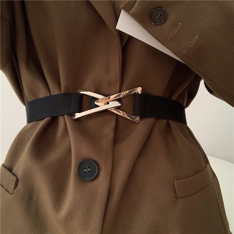 Black Elastic Modern Waist Belt With Beautiful Triangle Clip Designed Women For
