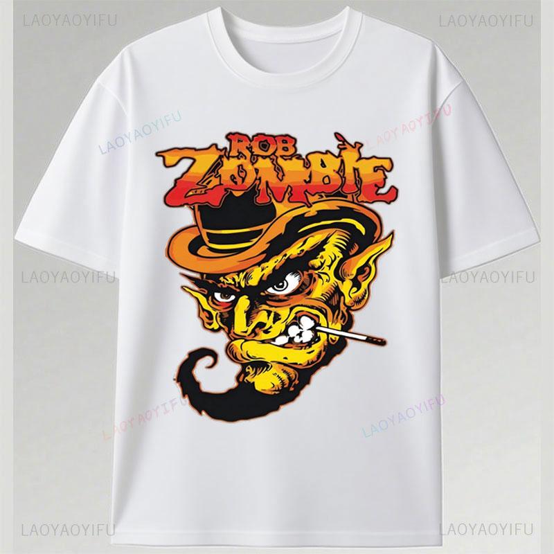 Speler Rob Zombie Polyester Shirt Horror Stijl USA Concert Tour Punk Grafische T-shirts Rock Band T-shirt Schedel Pentagram Ontwerp