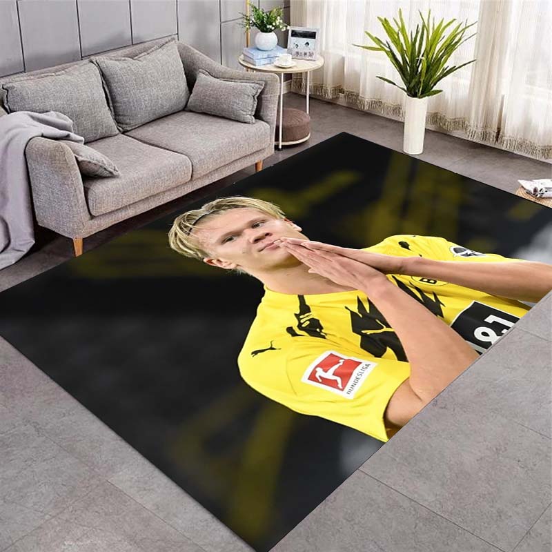 Erling Haaland Borussia Dortmund Football Star Area Rug, Non Slip Floor Mat for Living Room Bedroom Soccer Fan Decor