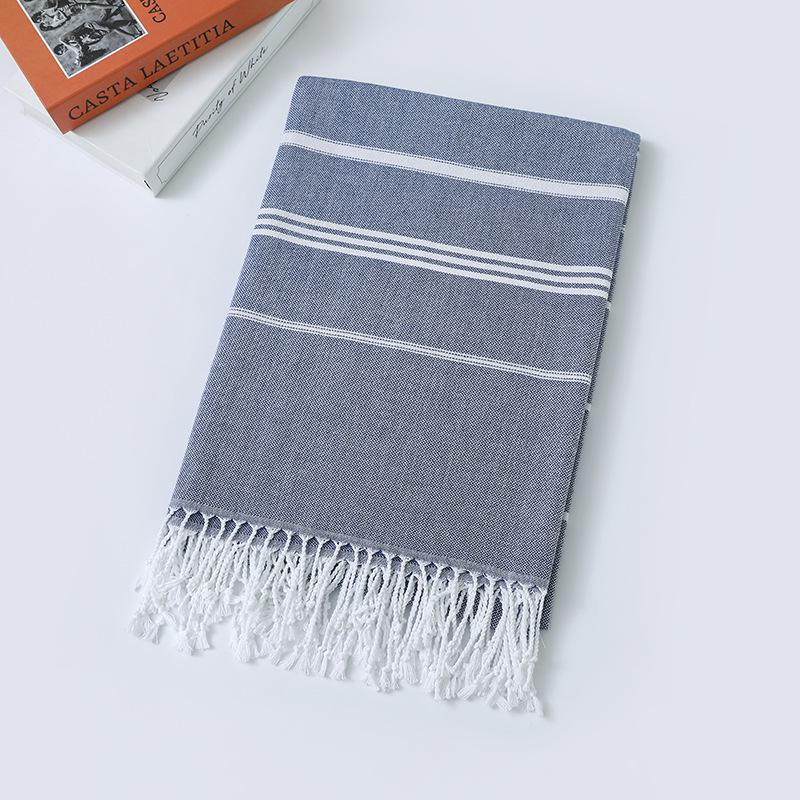 100% Cotton Striped Tassel Beach Towel - 30 Color Options