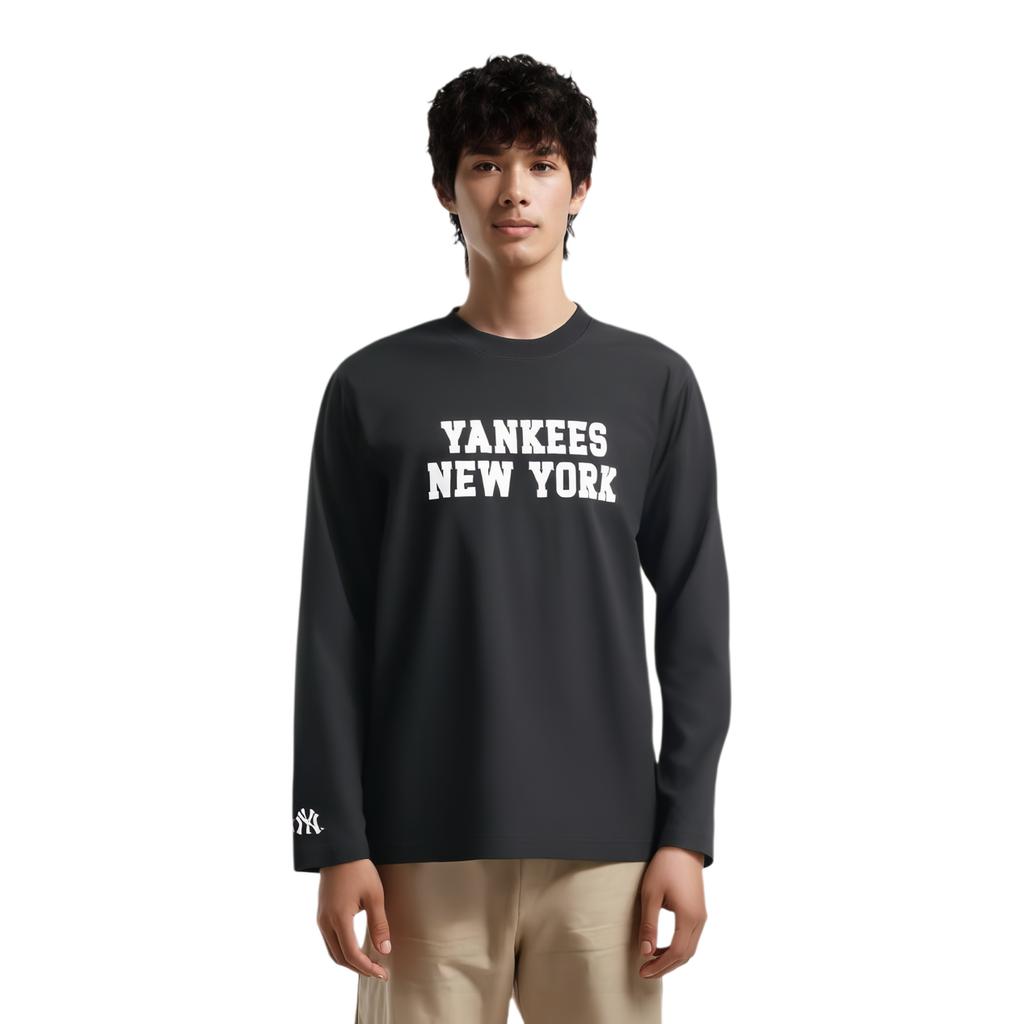MLB SS24 Letter Logo Crew Neck Long Sleeve Loose Printed T-Shirt Unisex T-Shirts Black 3ATSV0141-50BKS