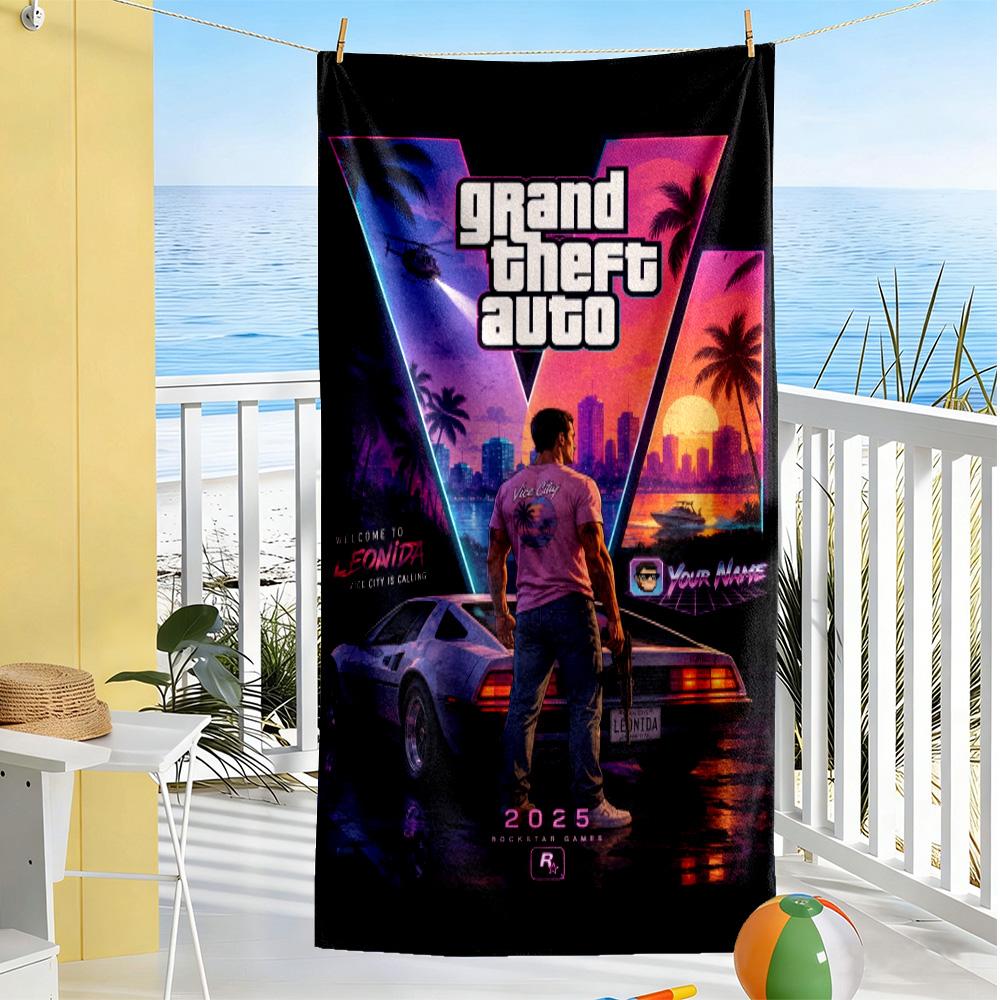 Grand Theft Auto Customizable Name Beach Towel Soft Durable Quick-Dry Suitable for Swimming Gym Camping Yoga Vacation