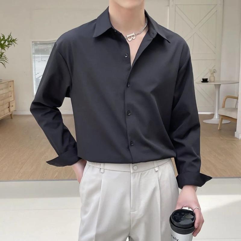 Men's Long-sleeved Summer Thin Korean Style Trendy Men's Business Shirts Versatile Solid Color Tops